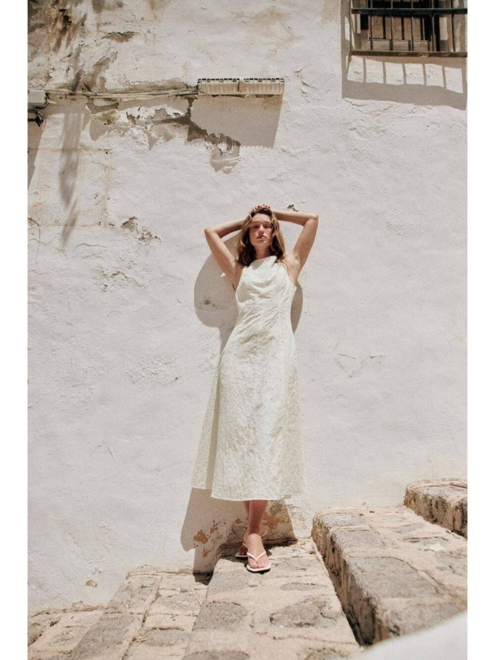 Zara White Eyelet Floral Midi Dress L Large Cut Out Back 7895/975 NWT